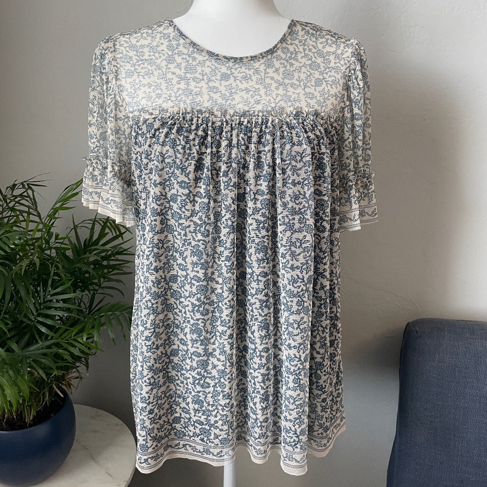 Womens Max Studio Top - Navy Floral - Boho Feel - Short Sleeve - Sz L